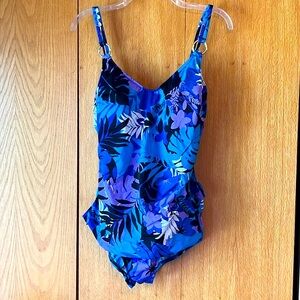 Maxine of Hollywood size 14 FLORAL slimming skirted swimsuit maillot dress EUC